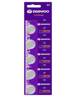 Элемент питания Daewoo CR2016 BL5 литиевая 3V 5 шт - фото 33045
